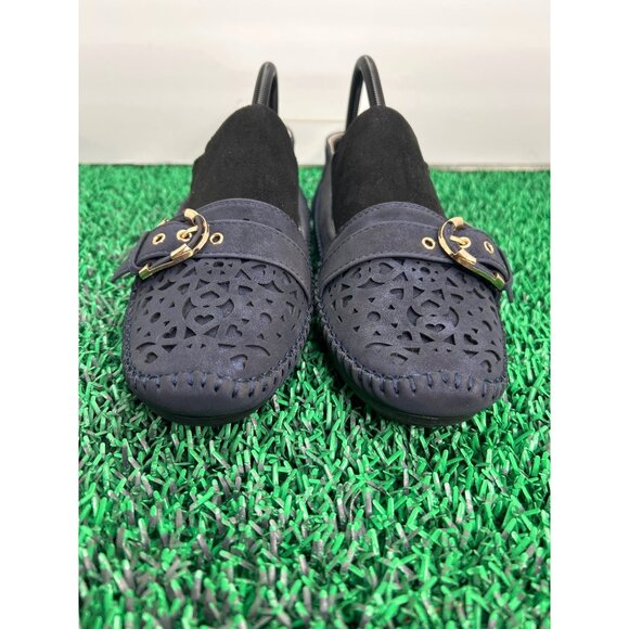Atalina Navy Blue Loafers Size 9 Perforated Slip-On‎ Flats Buckle accent casual - Picture 3 of 7